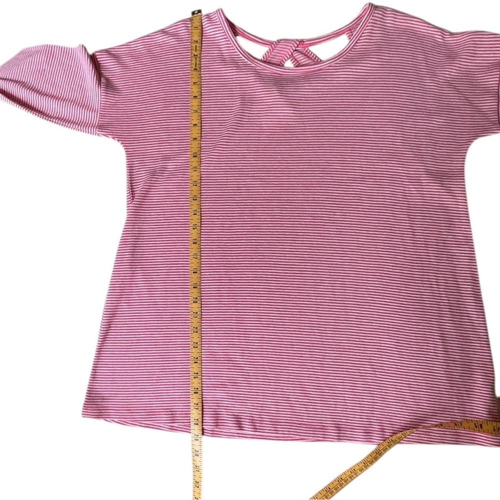 Soft Surroundings Micro Stripe Twist Back Tunic Blouse, Rose Coral/White, L - Picture 7 of 9
